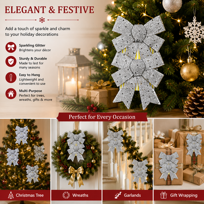 Glitter Decorative Hanging Bow Ornament – 25 × 15 cm Festive Wall & Door Decoration