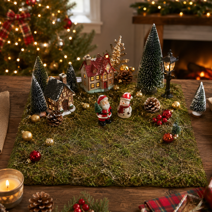 Natural Moss Sheet for Christmas Village Displays and Festive DIY Decorations