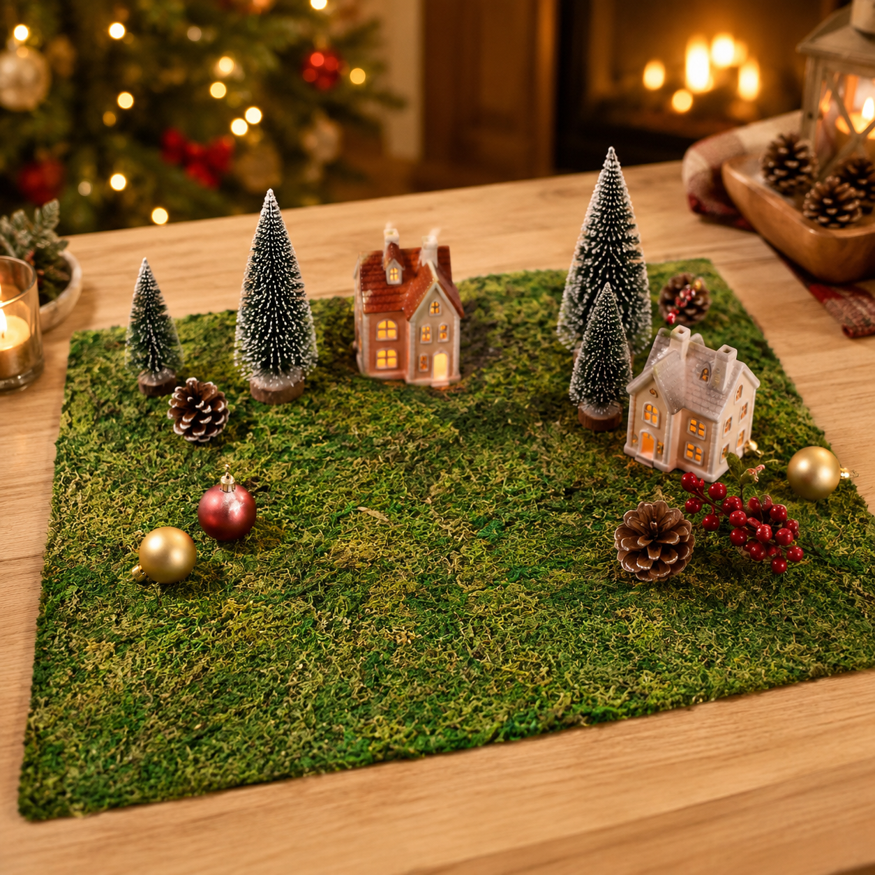 Green Decorative Moss Sheet for Christmas Villages and Festive Displays