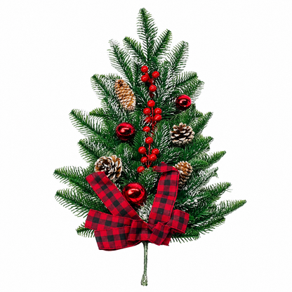 Frosted Christmas Greenery Swag with Pinecones, Berries and Plaid Bow