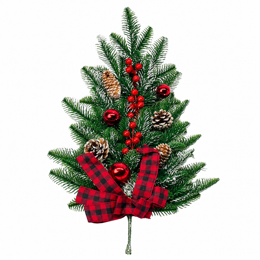 Frosted Christmas Greenery Swag with Pinecones, Berries and Plaid Bow