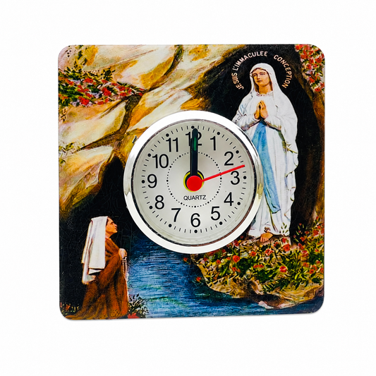 Religious Table Clock with Virgin Mary Artwork and Support Stand