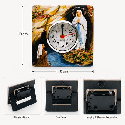Religious Table Clock with Virgin Mary Artwork and Support Stand