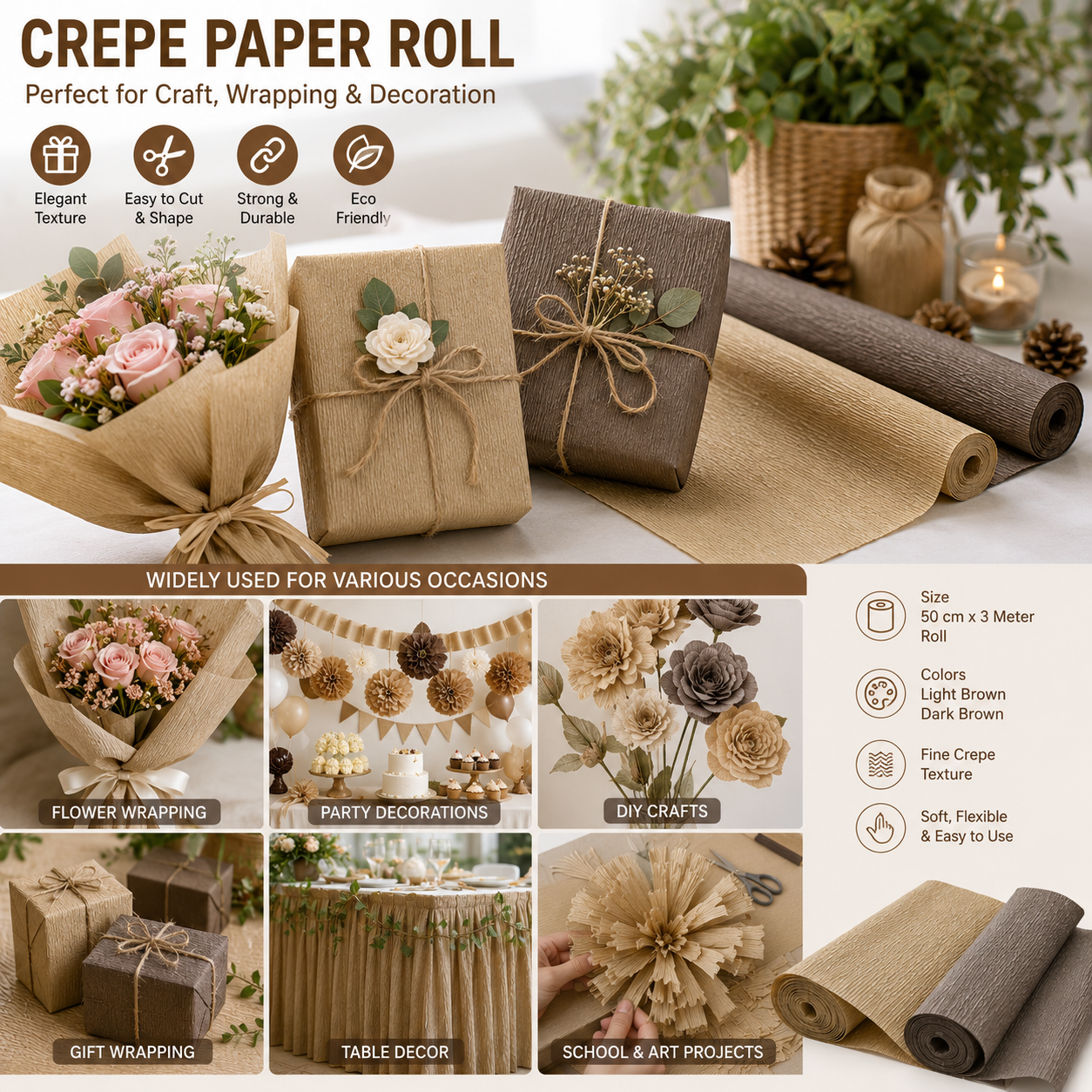Crepe Paper Roll for Gift Wrapping, Flowers and DIY Crafts – 2 Colours