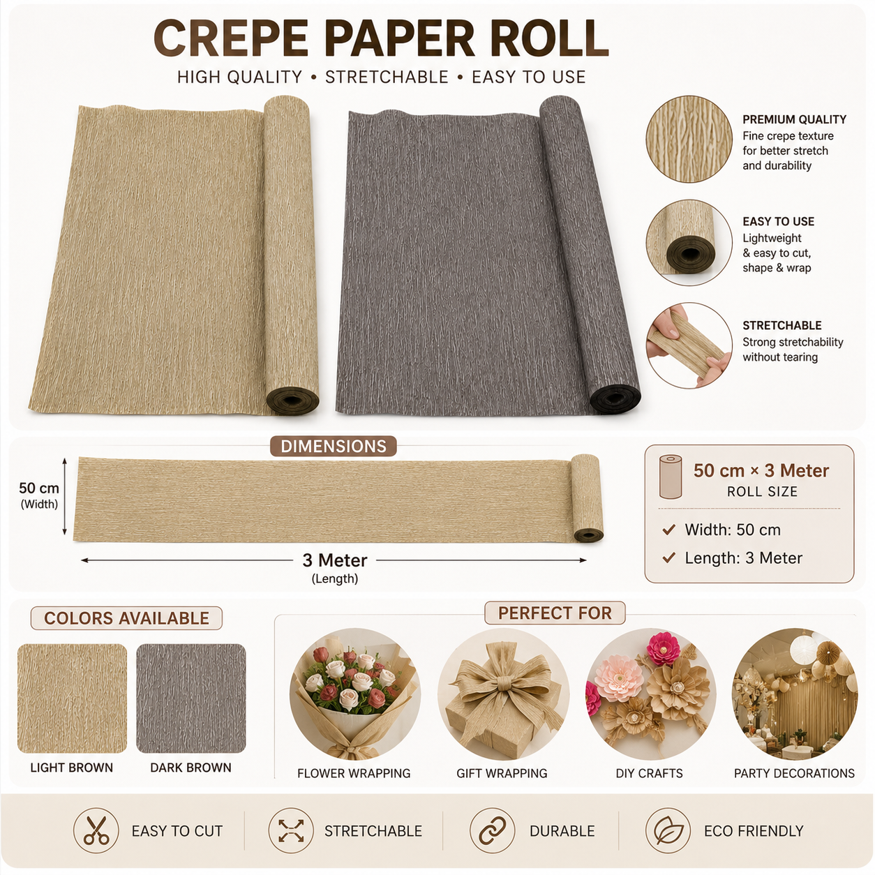 Crepe Paper Roll for Gift Wrapping, Flowers and DIY Crafts – 2 Colours