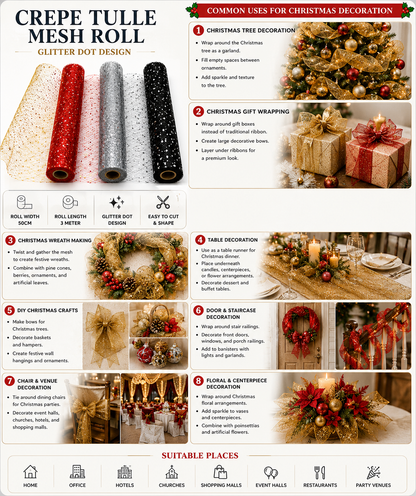 Christmas Glitter Decorative Mesh Roll 50cm × 3m – Floral Wrapping Mesh for Tree, Wreath, Gift & DIY Decoration