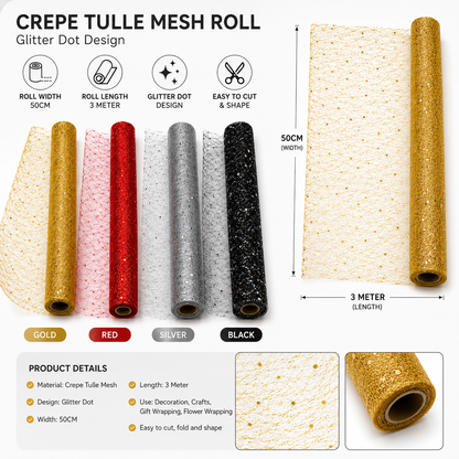 Christmas Glitter Decorative Mesh Roll 50cm × 3m – Floral Wrapping Mesh for Tree, Wreath, Gift & DIY Decoration