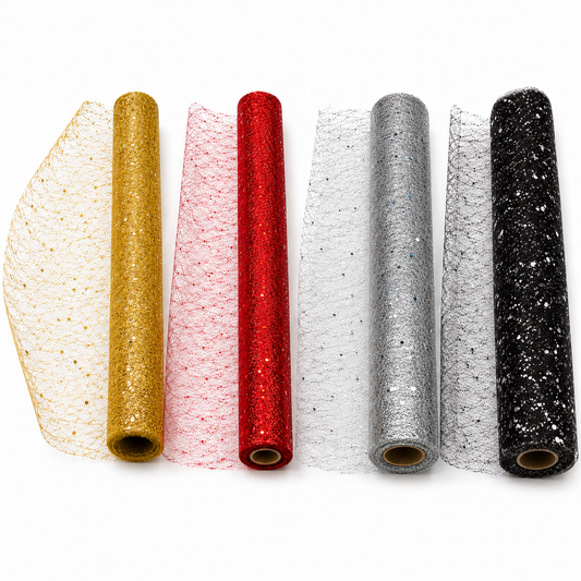 Christmas Glitter Decorative Mesh Roll 50cm × 3m – Floral Wrapping Mesh for Tree, Wreath, Gift & DIY Decoration