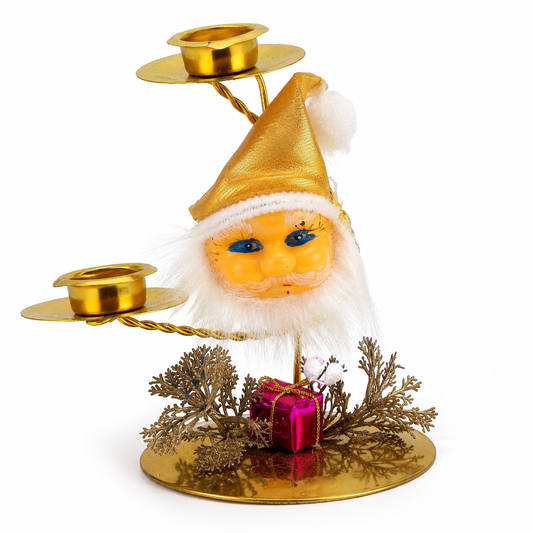 Christmas Santa Double Candle Holder Decoration with Gold Finish for Festive Table Display