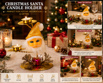 Christmas Santa Double Candle Holder Decoration with Gold Finish for Festive Table Display