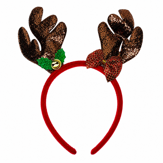Glitter Reindeer Antler Christmas Headband with Bell and Bow, 25 × 20 cm