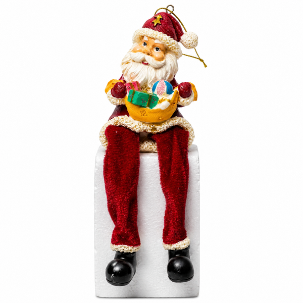 Christmas Sitting Santa Claus Shelf Decoration Figurine with Dangling Legs, 20cm Holiday Ornament
