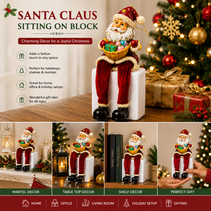 Christmas Sitting Santa Claus Shelf Decoration Figurine with Dangling Legs, 20cm Holiday Ornament