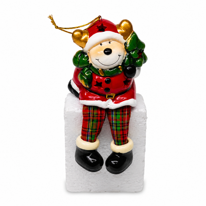 Battery Operated Sitting Christmas Bear Decoration with Warm LED Light, 15cm