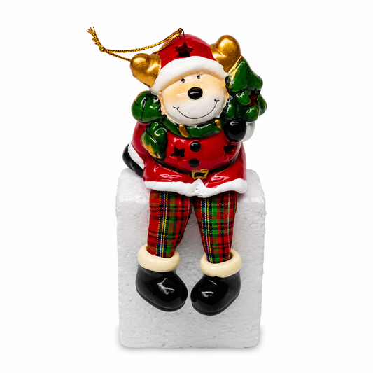 Battery Operated Sitting Christmas Bear Decoration with Warm LED Light, 15cm