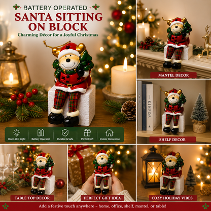 Battery Operated Sitting Christmas Bear Decoration with Warm LED Light, 15cm