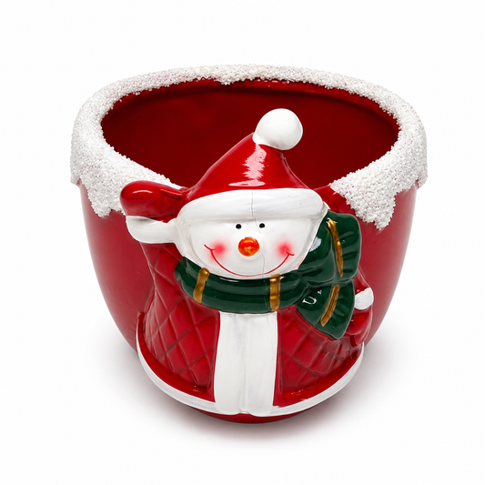 Santa Snowman Christmas Tealight Candle Holder with Snowy Rim, 10 cm