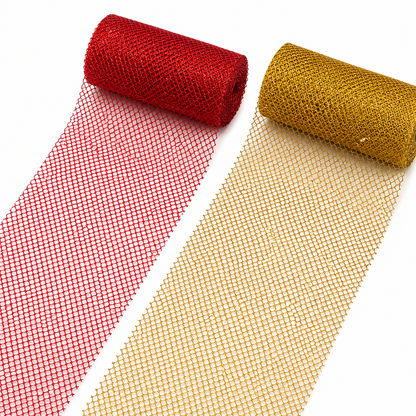 Glitter Mesh Ribbon Roll for Christmas Decorations, 17cm x 3m, Decorative Craft Mesh for Christmas Tree, Wreath, Gift Wrapping, Floral Arrangements & DIY Crafts, Red / Gold