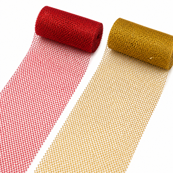 Glitter Mesh Ribbon Roll for Christmas Decorations, 17cm x 3m, Decorative Craft Mesh for Christmas Tree, Wreath, Gift Wrapping, Floral Arrangements & DIY Crafts, Red / Gold