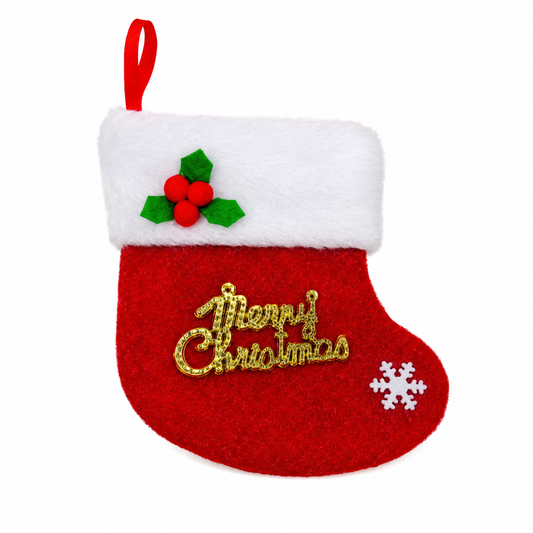 Mini Christmas Stocking Ornament with Holly and Merry Christmas Design, 18 cm