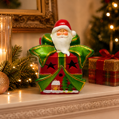Santa Gift Box Christmas Tabletop Decoration with Star Cutouts, 15 cm