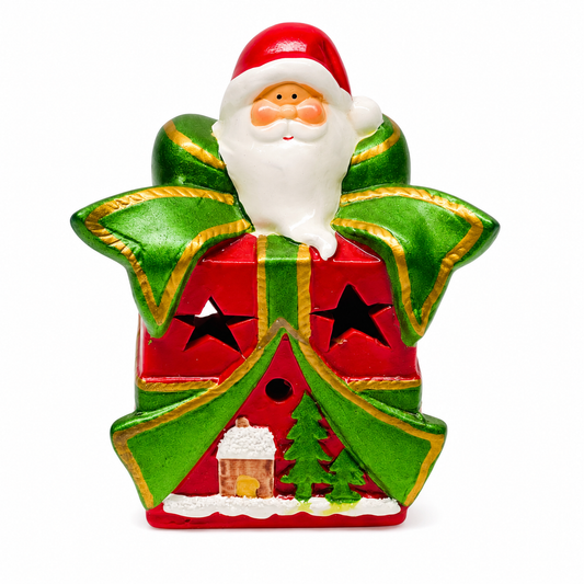 Santa Gift Box Christmas Tabletop Decoration with Star Cutouts, 15 cm