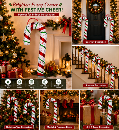 Christmas Candy Cane Hanging Decoration with Glitter Finish for Holiday Home and Tree Decor 50cm