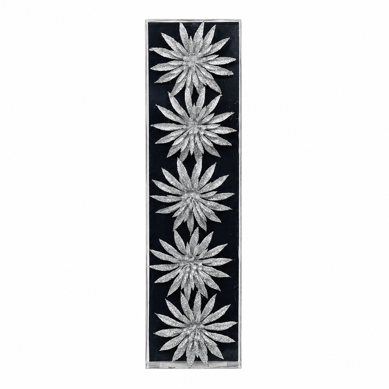 Silver Glitter Starburst Christmas Ornaments, Set of 5 in Display Box