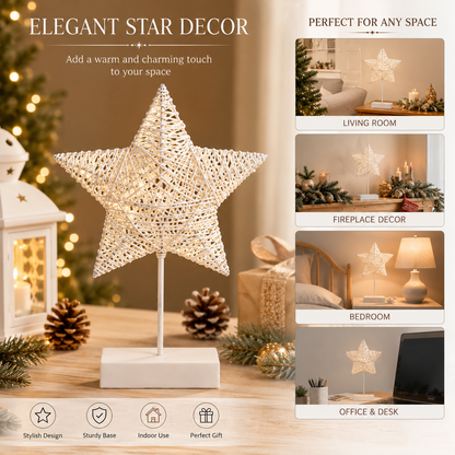 LED Woven Star Table Decoration with Stand for Christmas Home Decor