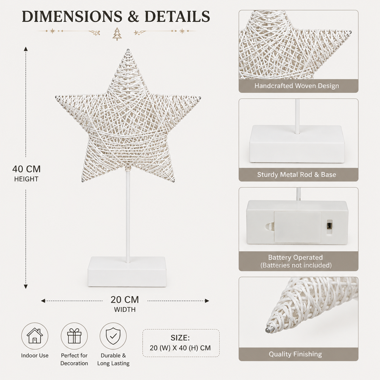 LED Woven Star Table Decoration with Stand for Christmas Home Decor