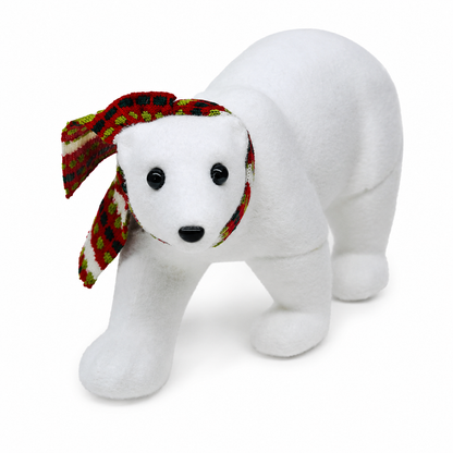 Christmas Polar Bear Decoration with Festive Scarf for Tabletop Holiday Display