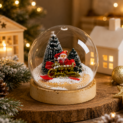 Mini Christmas Snow Globe with Santa and Wooden Base Table Decor