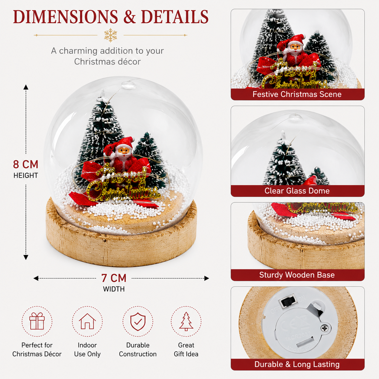 Mini Christmas Snow Globe with Santa and Wooden Base Table Decor