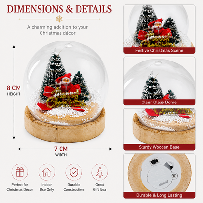 Mini Christmas Snow Globe with Santa and Wooden Base Table Decor