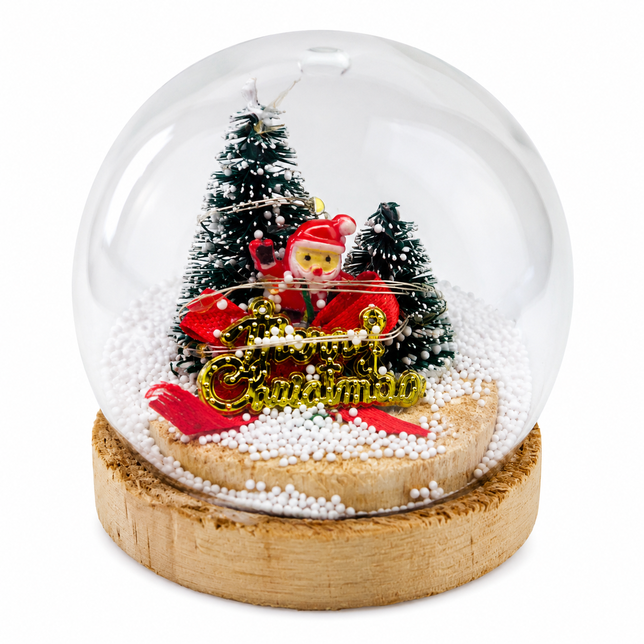 Mini Christmas Snow Globe with Santa and Wooden Base Table Decor