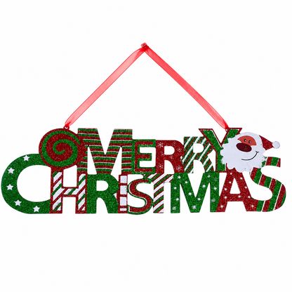 Merry Christmas Hanging Sign with Santa | Glitter Holiday Wall & Door Decoration | 40 cm