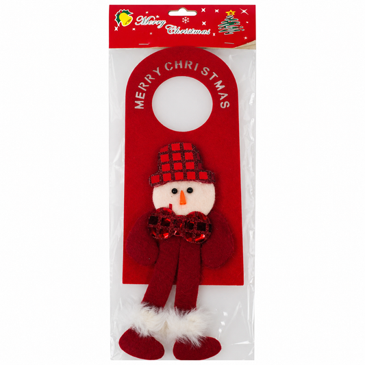 Merry Christmas Snowman Door Hanger Decoration – Plush Holiday Hanging Sign with Dangling Legs | Red | 30 x 10 cm
