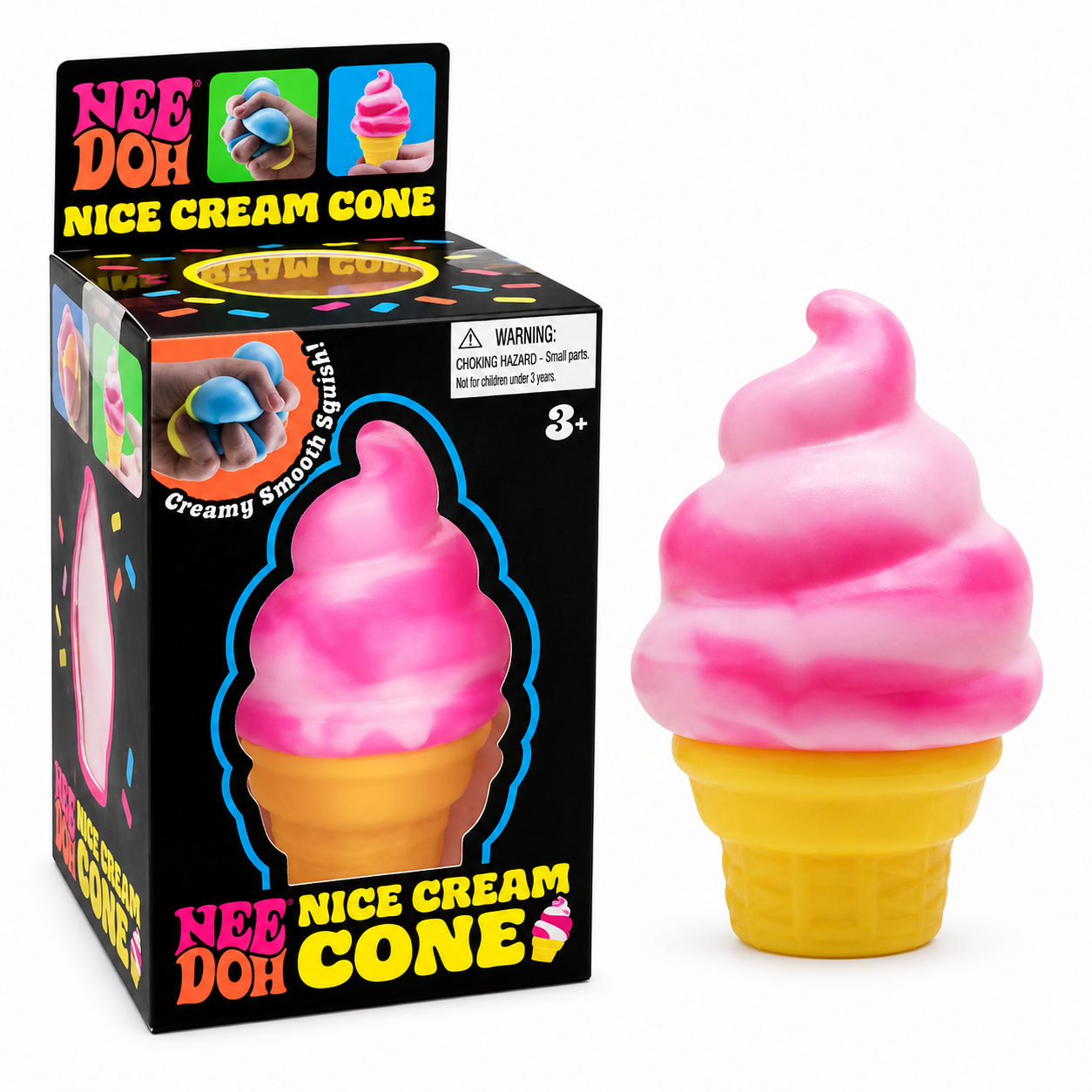 NeeDoh Nice Cream Cone Pink Squishy Stress Toy – Soft Sensory Fidget Toy