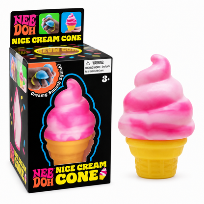 NeeDoh Nice Cream Cone Pink Squishy Stress Toy – Soft Sensory Fidget Toy