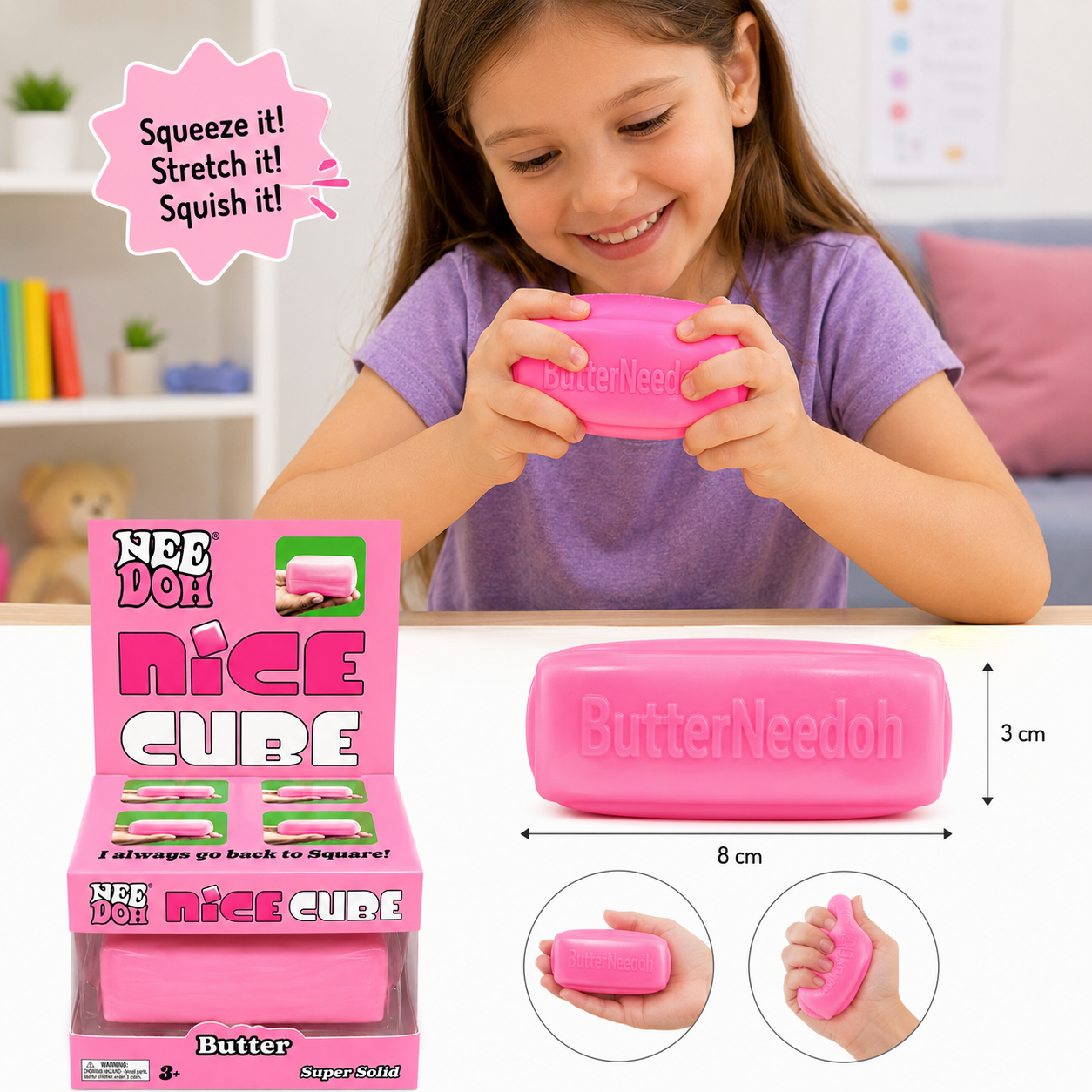 NeeDoh Nice Cube Butter Pink Squishy Stress Toy – Soft Sensory Fidget Cube