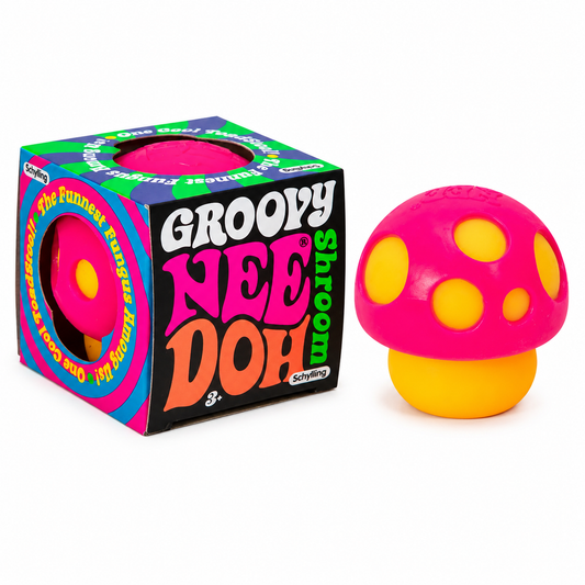 NeeDoh Groovy Shroom – Pink & Yellow | Soft Mushroom Sensory Squeeze Toy