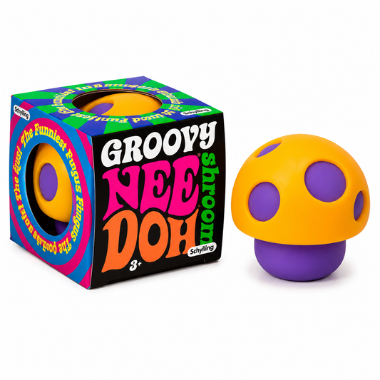 NeeDoh Groovy Shroom – Yellow & Purple | Soft Mushroom Sensory Squeeze Toy