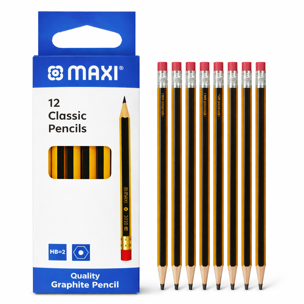 MAXI Classic HB Graphite Pencils Pack of 12 for School and Office