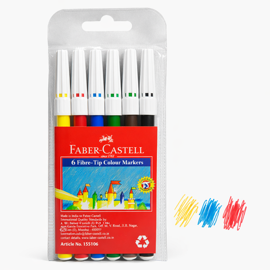 Faber-Castell Fibre Tip Colour Markers 6 Colors Washable Set