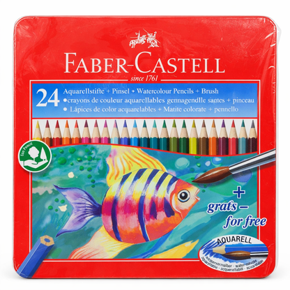 Faber-Castell Watercolour Pencils Set with Brush Aquarell 12/24 Colours