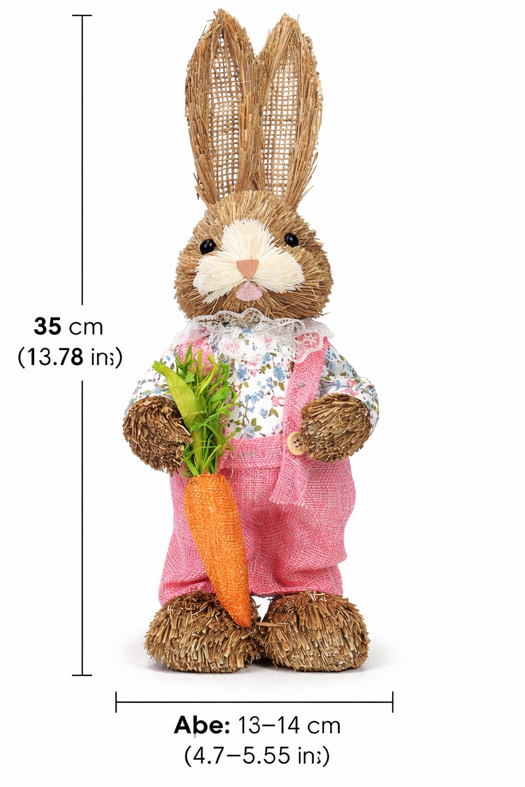Straw Easter Bunny Decor with Carrot – 35cm Rustic Spring Home Decoration