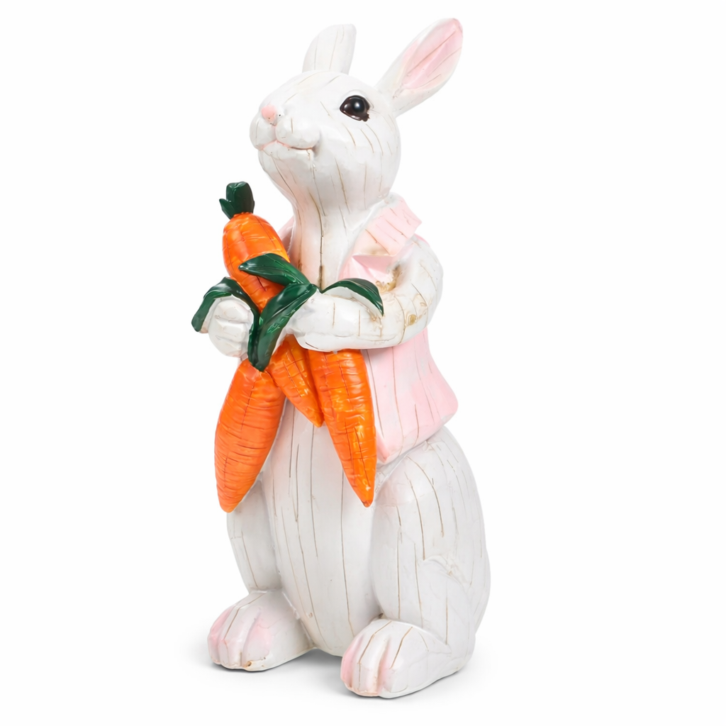 Easter Bunny Figurine with Carrots – 20cm Resin Table Decor