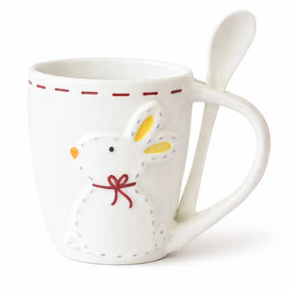 Easter Bunny Mug with Spoon – 12cm Ceramic Coffee Cup Gift