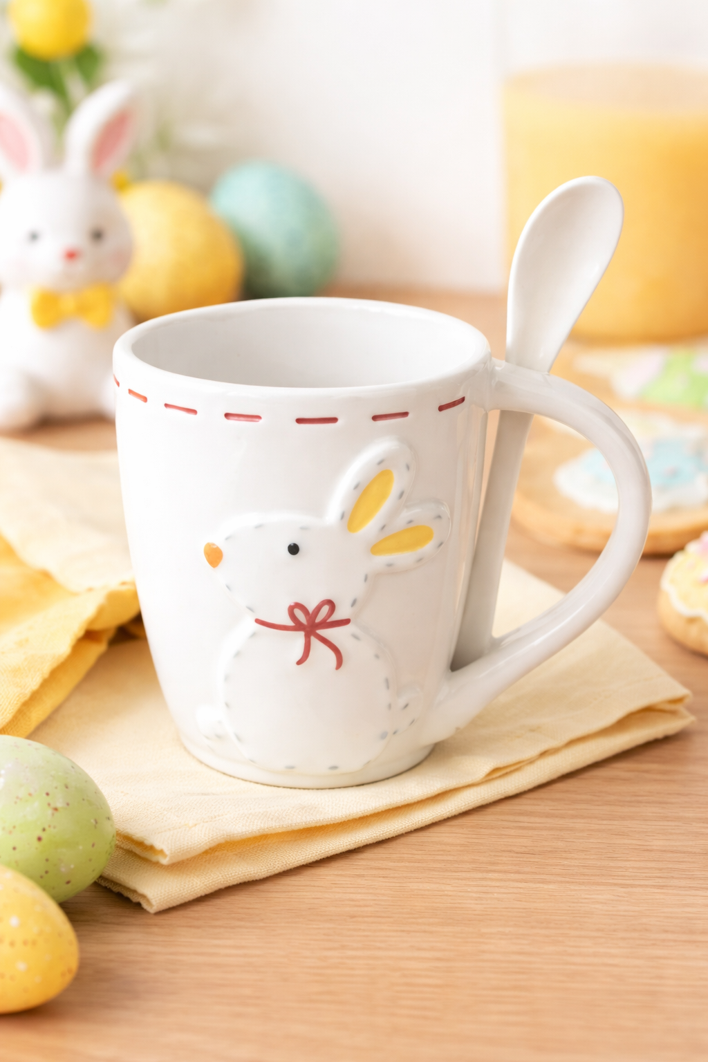 Easter Bunny Mug with Spoon – 12cm Ceramic Coffee Cup Gift