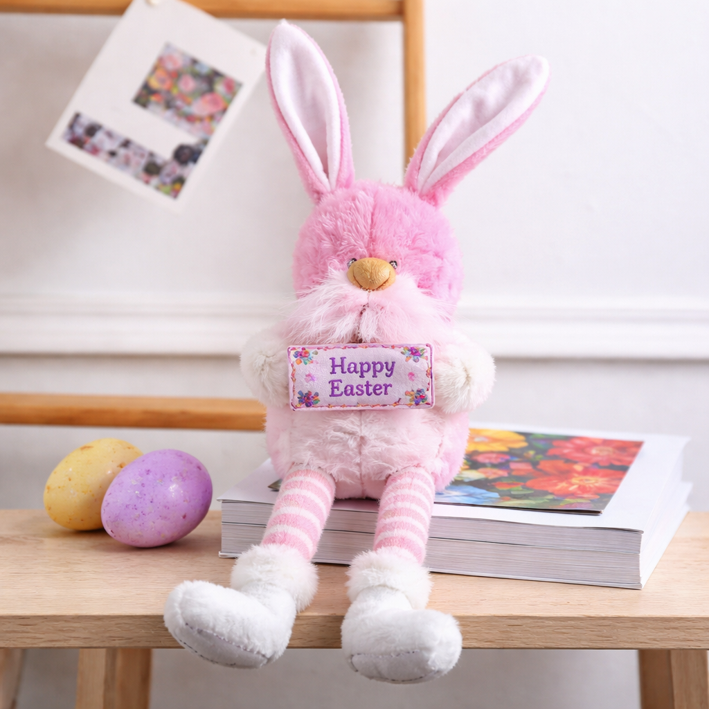 Pink Easter Bunny Plush Decor – Long Legs Rabbit Shelf & Table Decoration